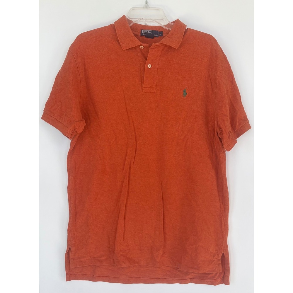 Polo Ralph Lauren Men Large Orange Cotton Pique Short Sleeve Shirt Green Pony